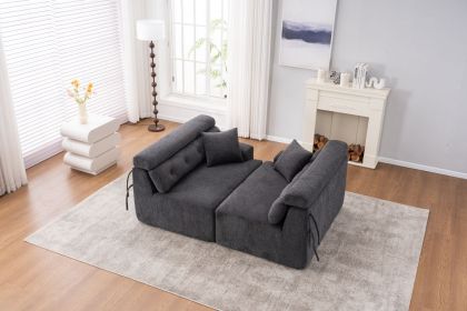 LY-029 GRAY COMPRESSION SOFA: 4-seater combined sofa, Wood Grain Chenille fabric, full sponge compression sofa