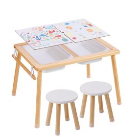VEVOR Sensory Table and Chairs Set, Toddlers Activity Table with 2 Stools, 2 Storage Bins & Paper Roll Holder