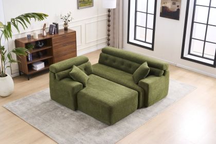 LY-029B GREEN COMPRESSION SOFA: Combining chaise longue with 3-seater, Wood Grain Chenille fabric, full sponge compression sofa