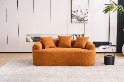 LY-025S-OR COMPRESSION SOFA: Double-seat orange sofa, Wood Grain Chenille fabric, full sponge compression sofa