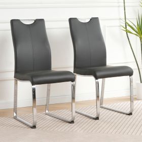 Modern Charcoal PU dining chair, cloth upholstered chair, electroplated metal chair legs, suitable for home furniture living room, bedroom, kitch (Color: as Pic)