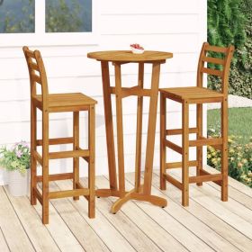 3 Piece Patio Bar Set Solid Wood Acacia (Color: Brown)