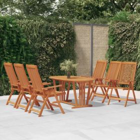 7 Piece Patio Dining Set Solid Wood Eucalyptus (Color: Brown)