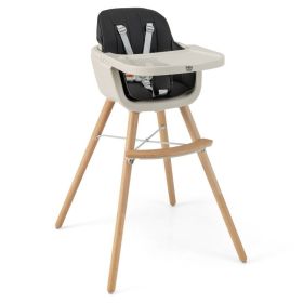 3-in-1 Convertible Wooden High Chair with Cushion (Color: Black)