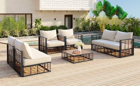 TOPMAX Modern Minimalist 7-Piece Metal Patio Sectional Sofa Set (Color: as Pic)