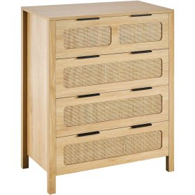 VEVOR 7 Drawer Rattan Dresser, Boho Dresser, Natural Rattan Chest of Drawers with Spacious Storage, for Bedroom, Living Room & Hallway (Color: Burlywood, number of drawers: 4 Drawers)