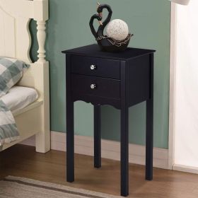 1PC Practical Sturdy Vintage Side End Table with 2 Storage Drawers (Color: Black)